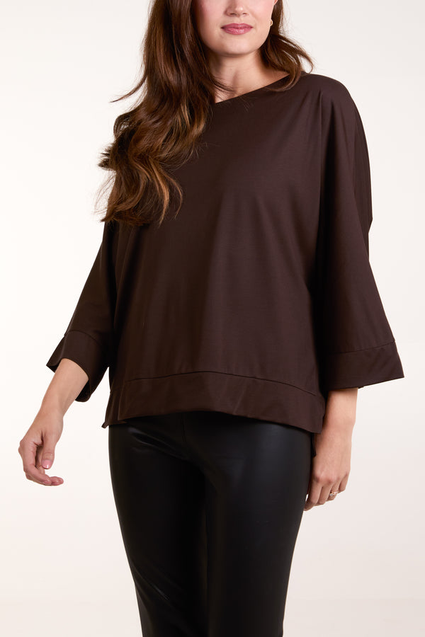 qed london Boat Neck 3/4 Batwing Sleeve Top