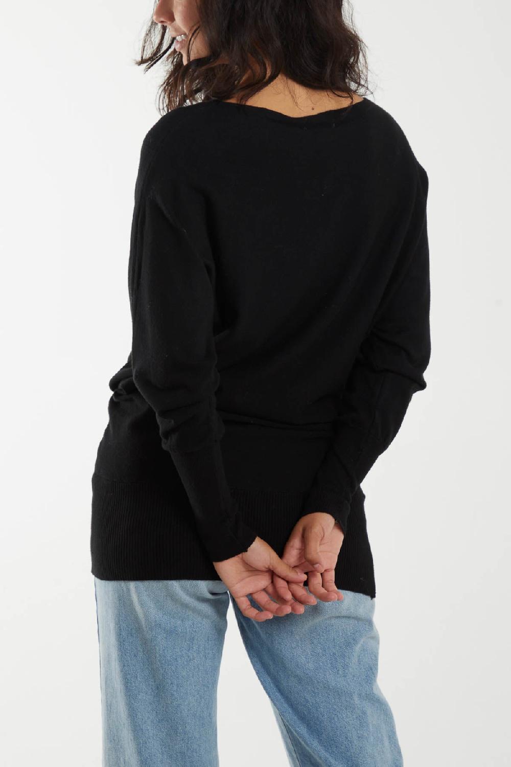 Qed London Boat Neck Batwing Sleeve Jumper
