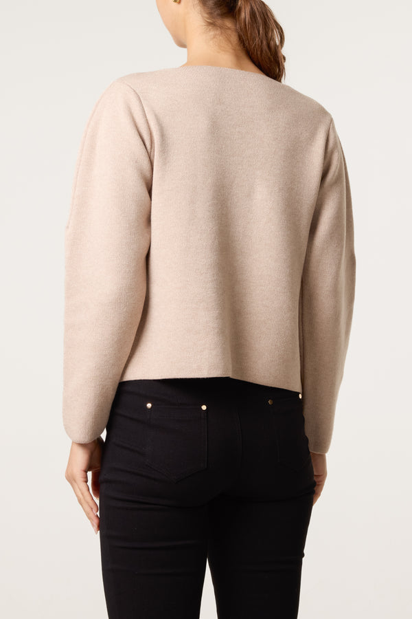 Qed London Boat Neck Fitted Cardigan