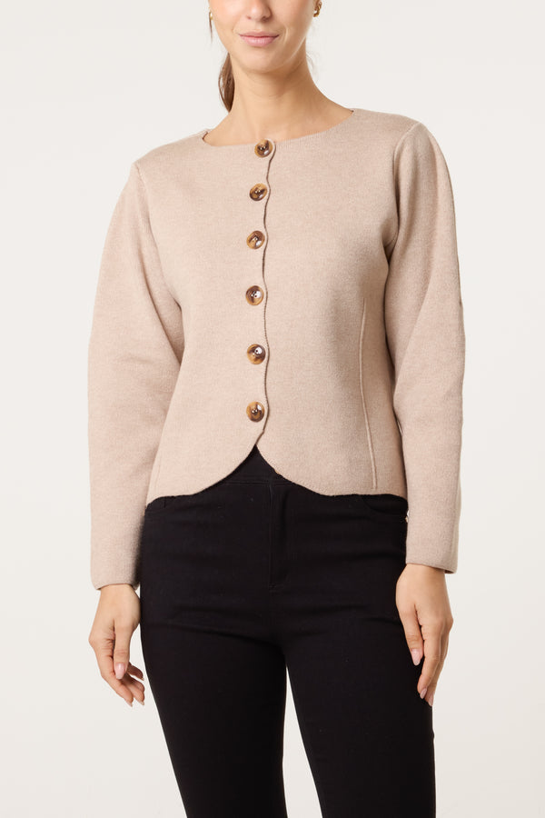 qed london Boat Neck Fitted Cardigan
