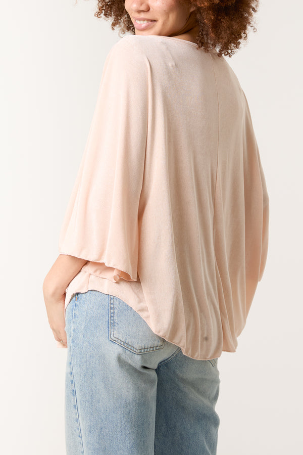 Qed London Boat Neck Flare Sleeve Acetate Top