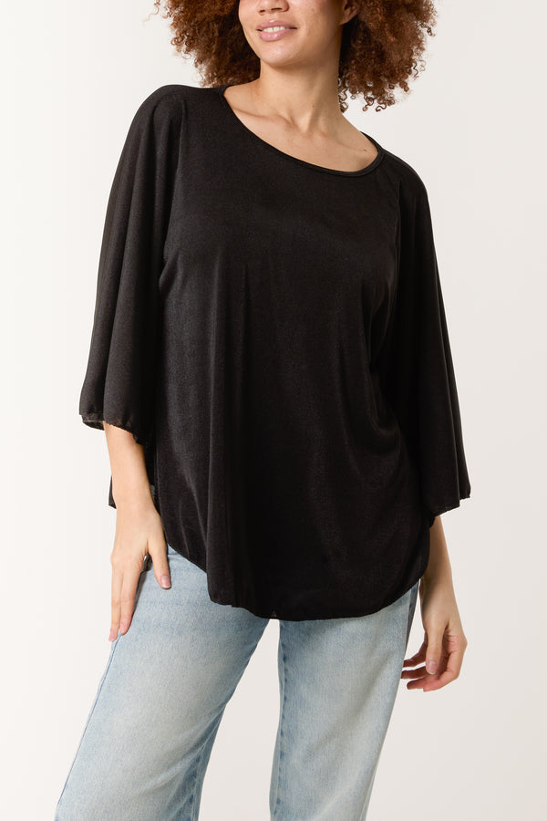 Qed London Boat Neck Flare Sleeve Acetate Top