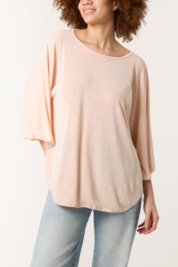 qed london Boat Neck Flare Sleeve Acetate Top