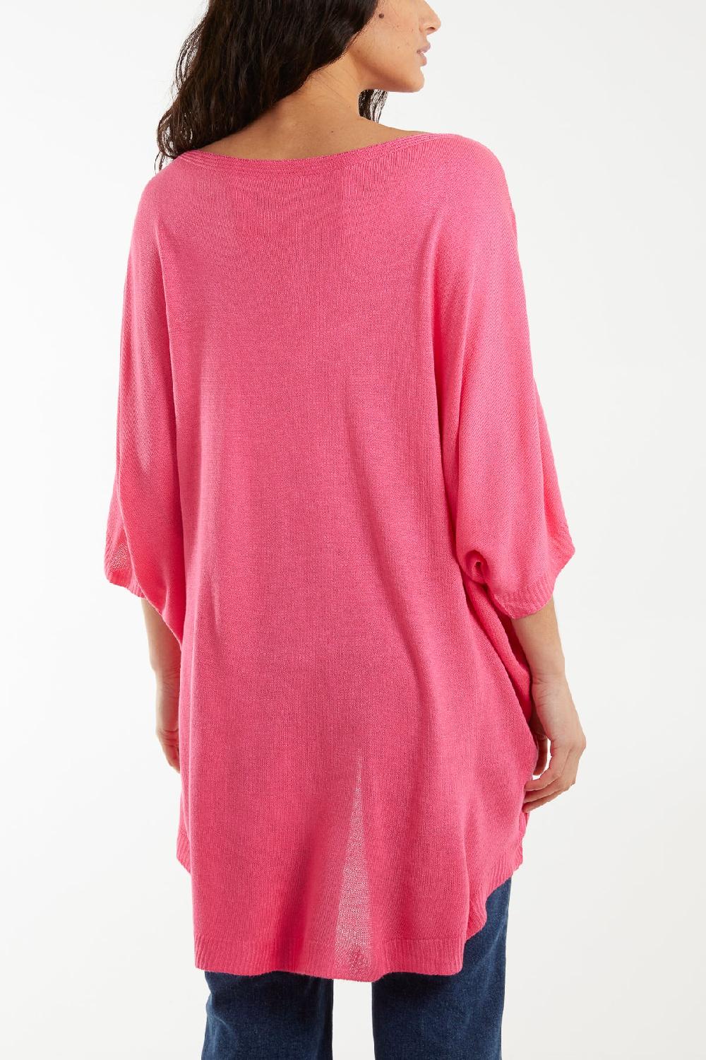 Qed London Boat Neck Floral High Low Knit Top