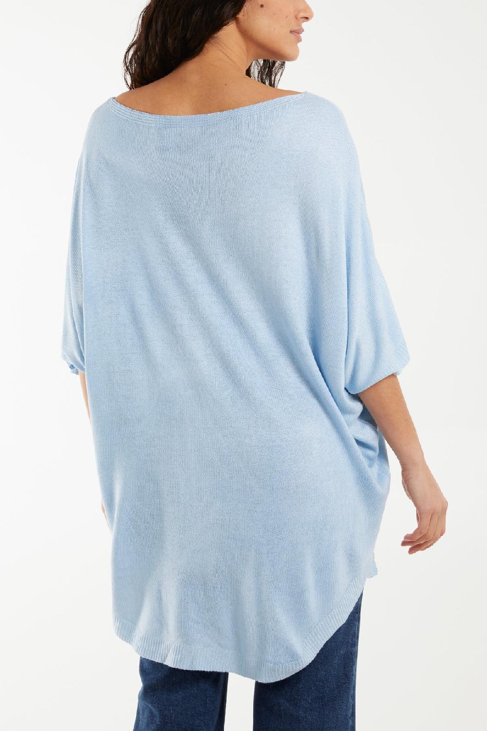 Qed London Boat Neck Floral High Low Knit Top