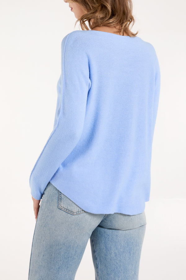 Qed London Boat Neck Raw Edge Jumper