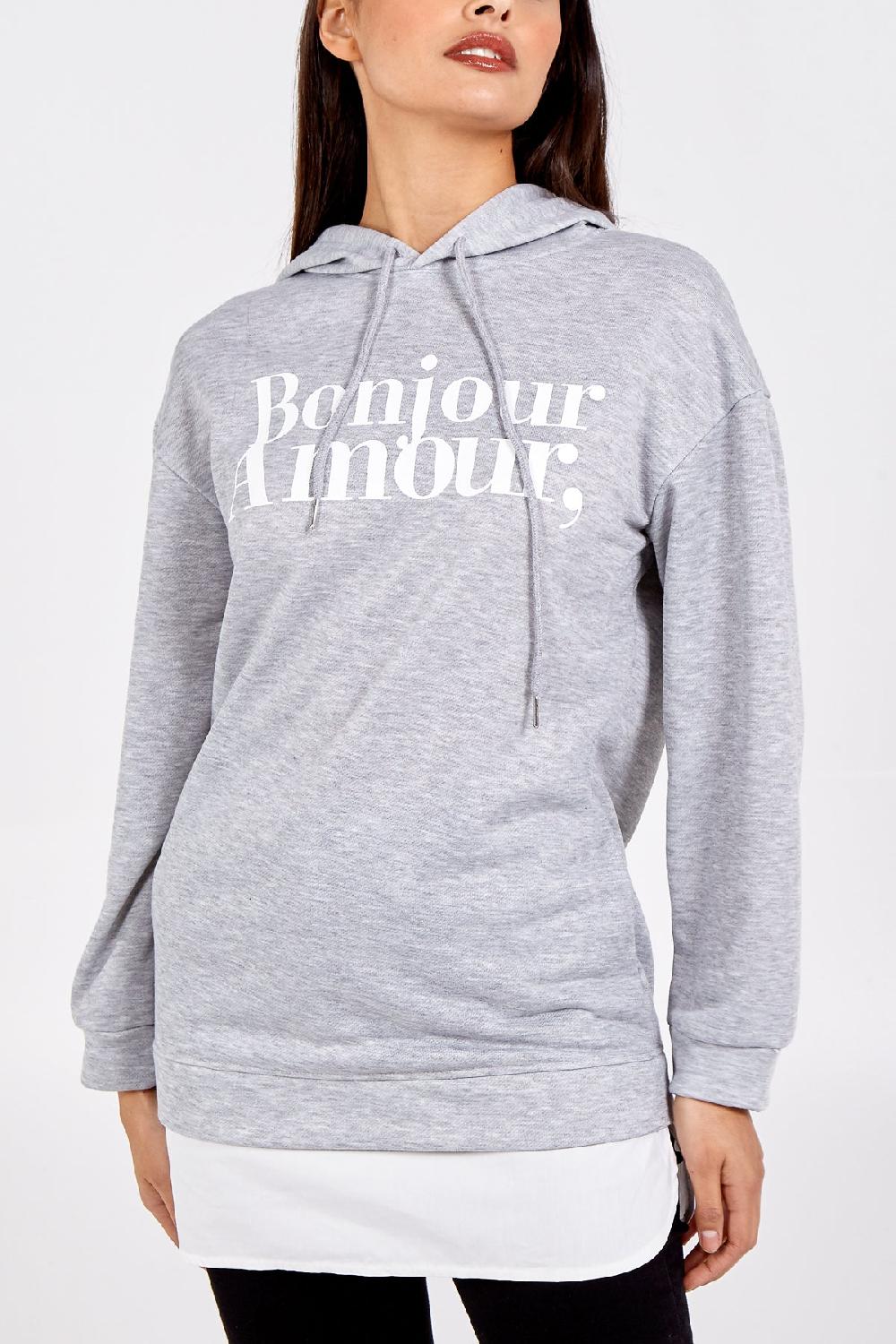 Qed London 'Bonjour Amour' Hooded Jumper W/Shirt