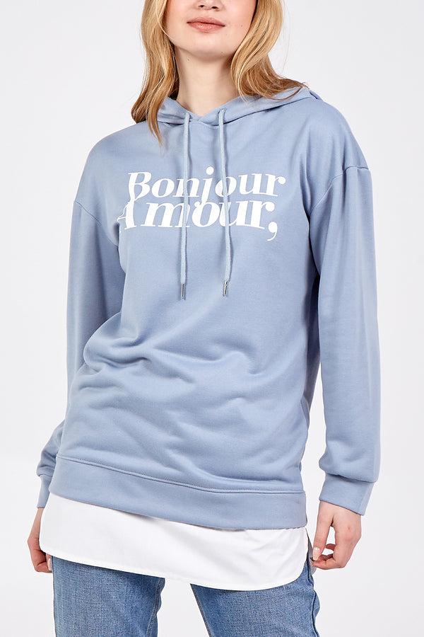 qed london 'Bonjour Amour' Hooded Jumper w/Shirt