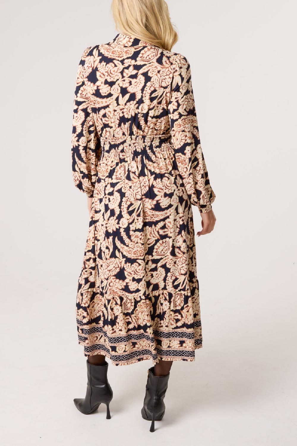 Qed London Border & Leaf Print Shirt Stretch Dress