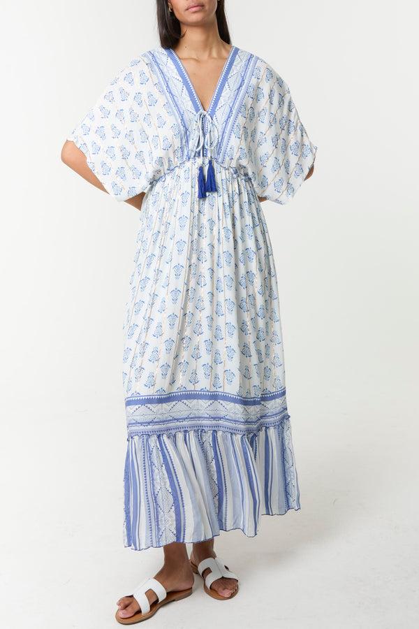 Qed London Border Print Tassel V-Neck Midi Dress