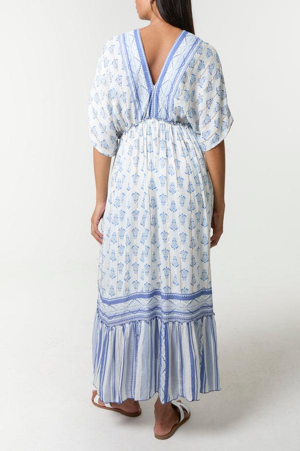 Qed London Border Print Tassel V-Neck Midi Dress