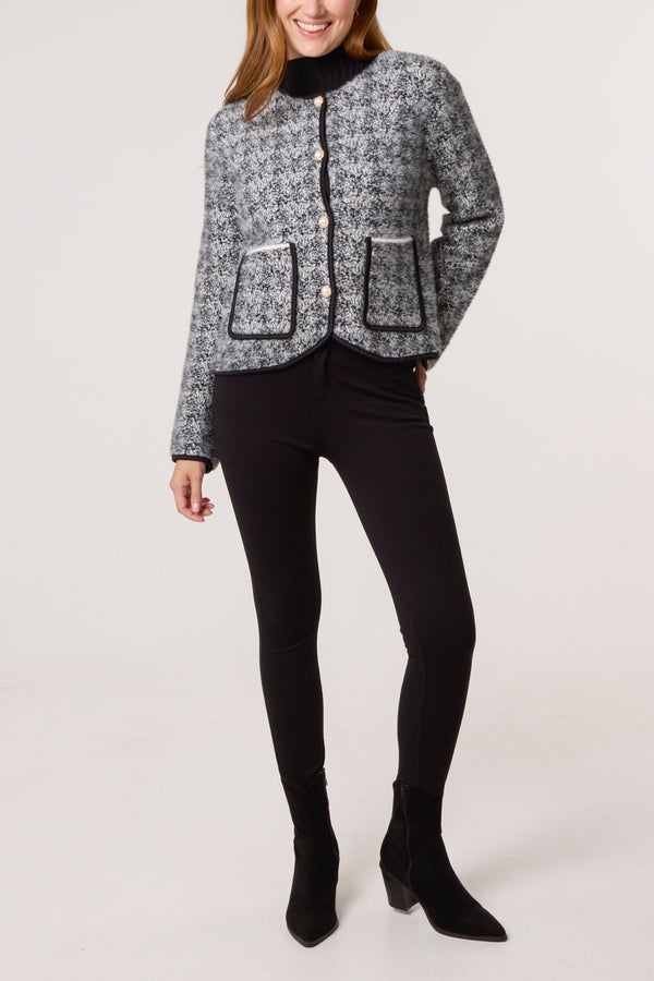 Qed London Boucle Knit Pearl Button Cardigan