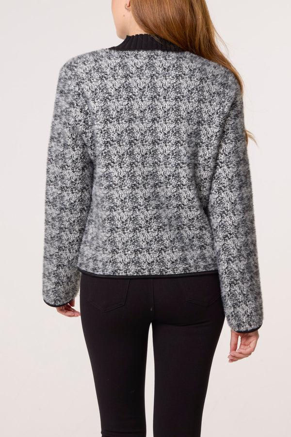 Qed London Boucle Knit Pearl Button Cardigan