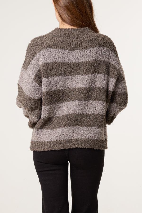 Qed London Boucle Striped Wool Blend Jumper