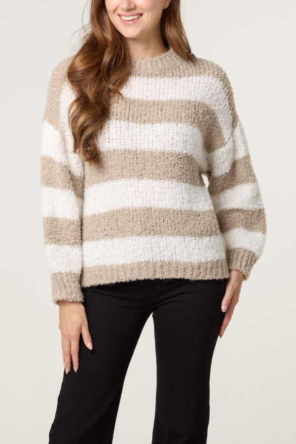 Qed London Boucle Striped Wool Blend Jumper