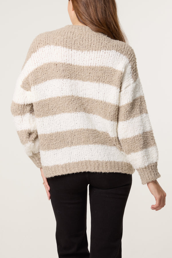 Qed London Boucle Striped Wool Blend Jumper