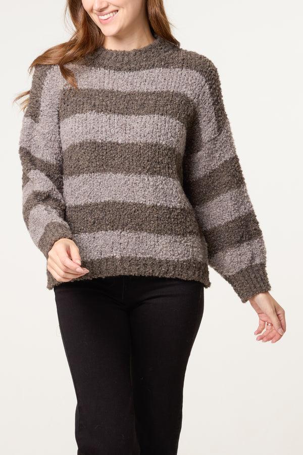 qed london Boucle Striped Wool Blend Jumper