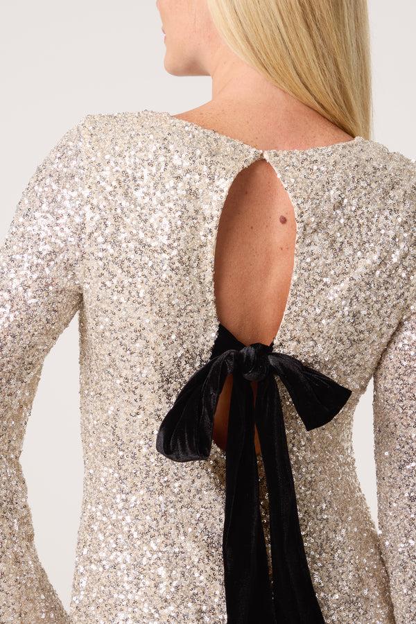 Qed London Bow Back Sequin Mini Dress