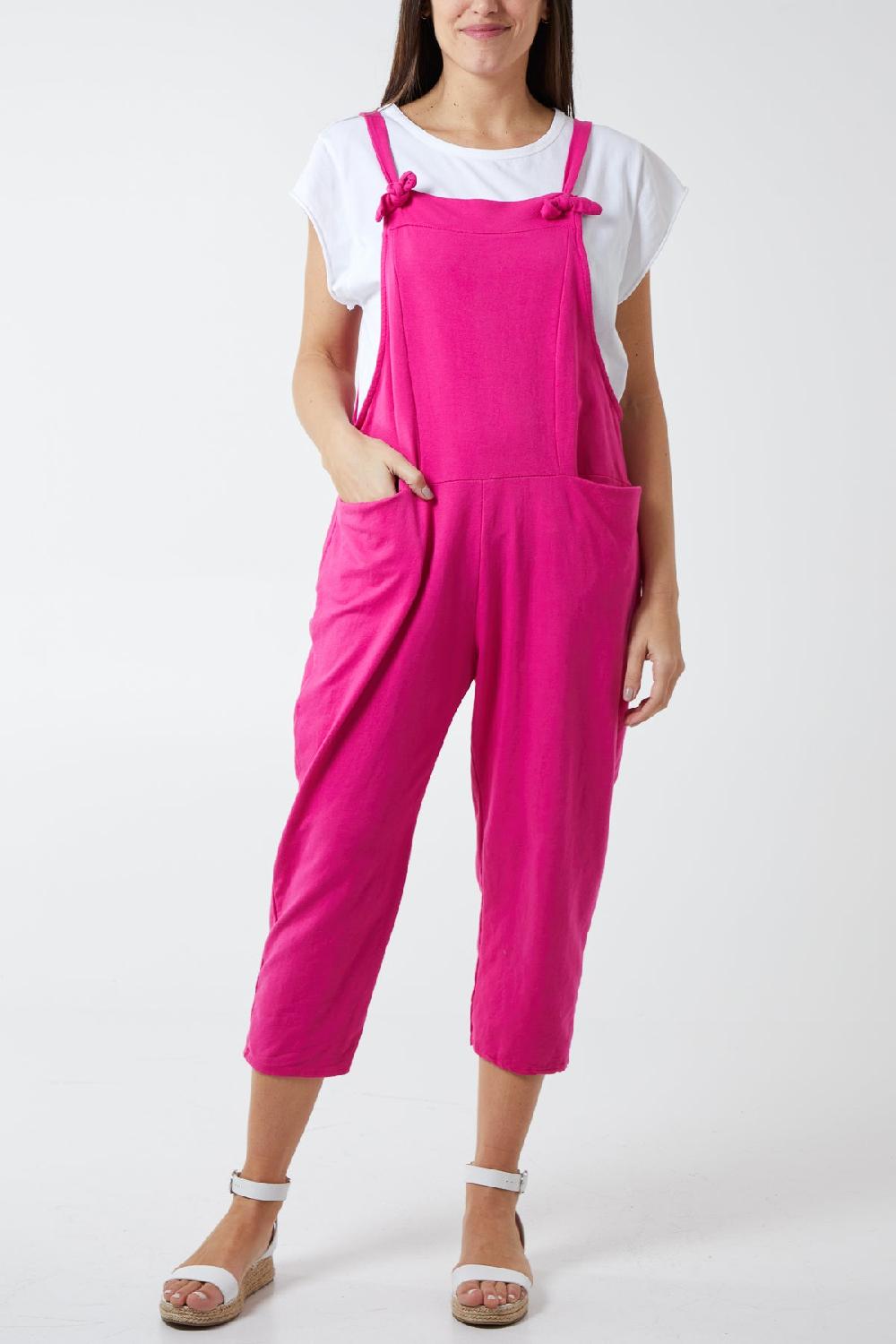 Qed London Bow Detail Plain Dungarees