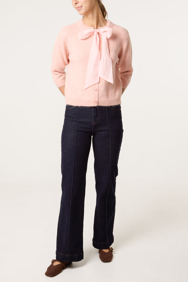 Qed London Bow Front Knit Cardigan