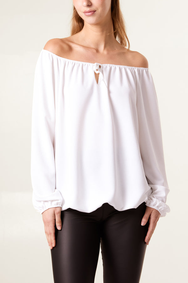 Qed London Bow Keyhole Bardot Blouse