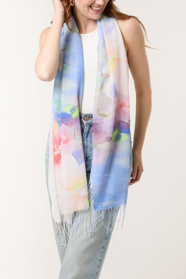 Qed London Bright Floral Print & Tassel Scarf