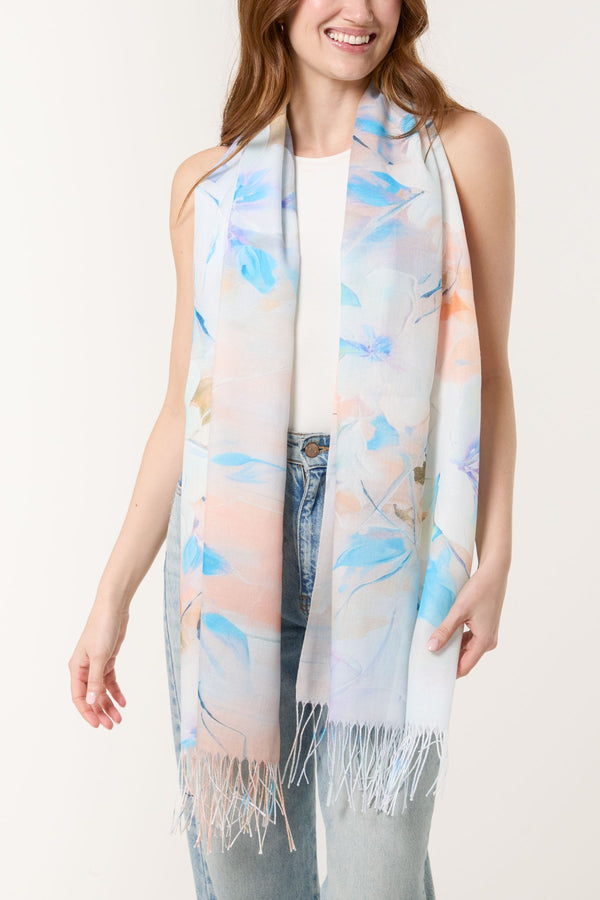 qed london Bright Floral Print & Tassel Scarf