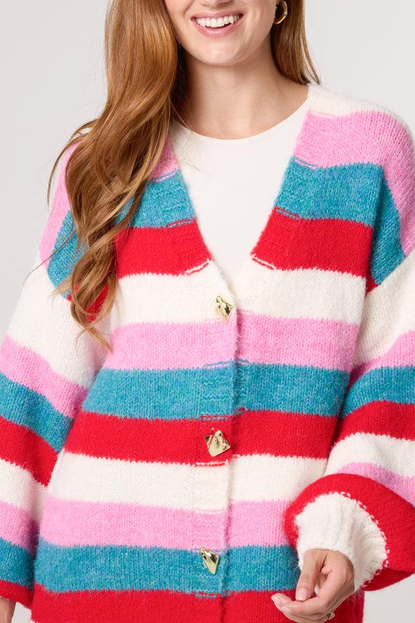 Qed London Bright Stripes Knit Cardigan