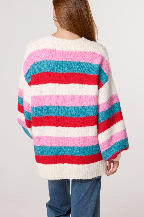 Qed London Bright Stripes Knit Cardigan