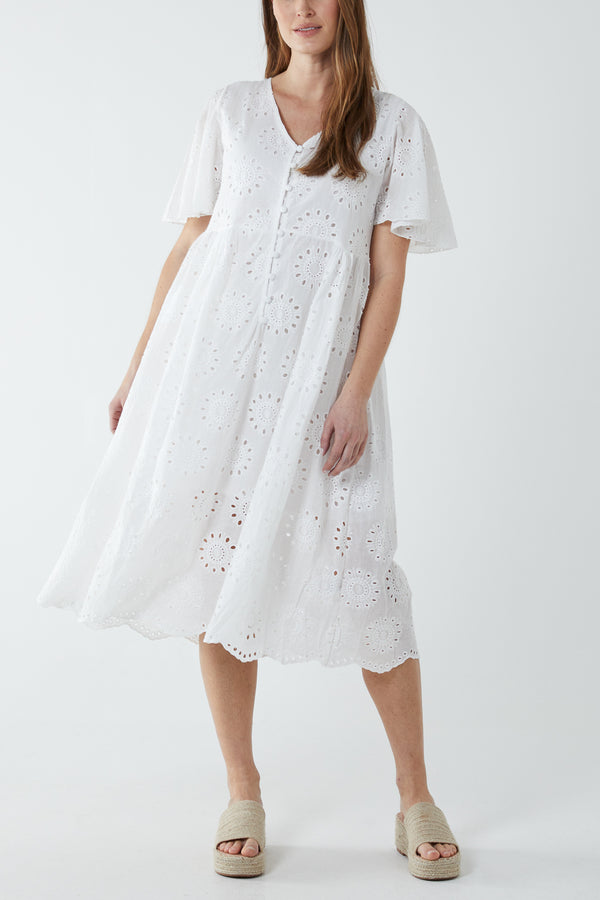 qed london Broderie Angel Sleeve Midi Dress