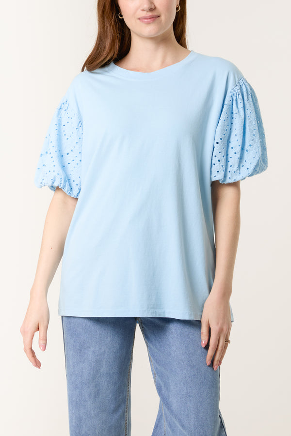 Qed London Broderie Anglaise Balloon Sleeve Top