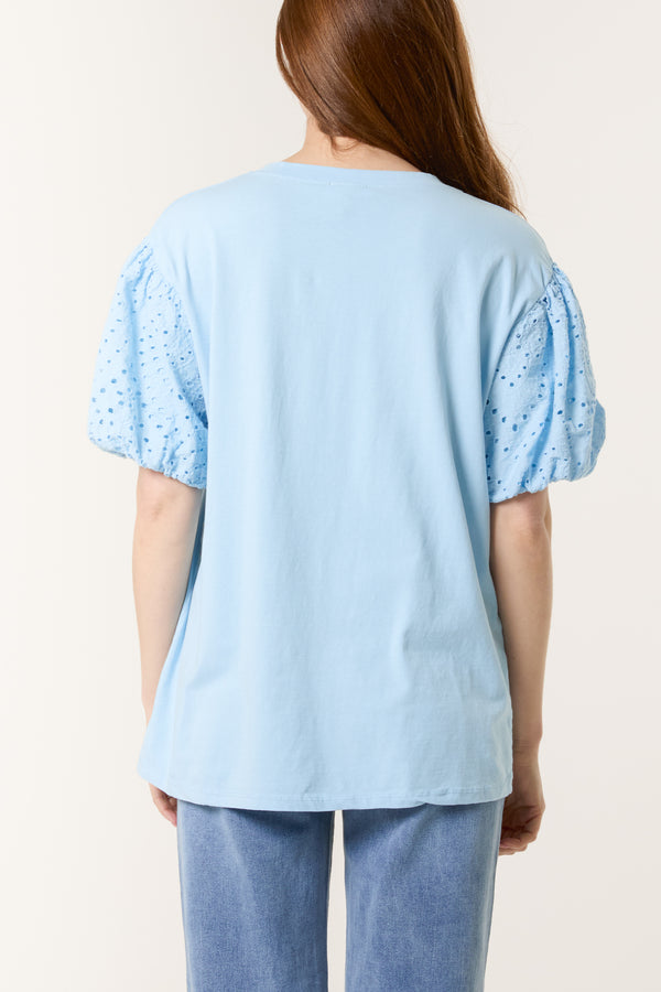 Qed London Broderie Anglaise Balloon Sleeve Top