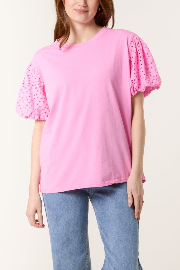 qed london Broderie Anglaise Balloon Sleeve Top