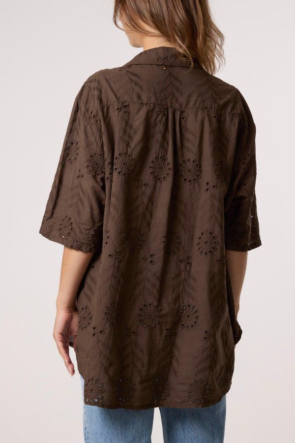 Qed London Broderie Anglaise Shell Button Shirt