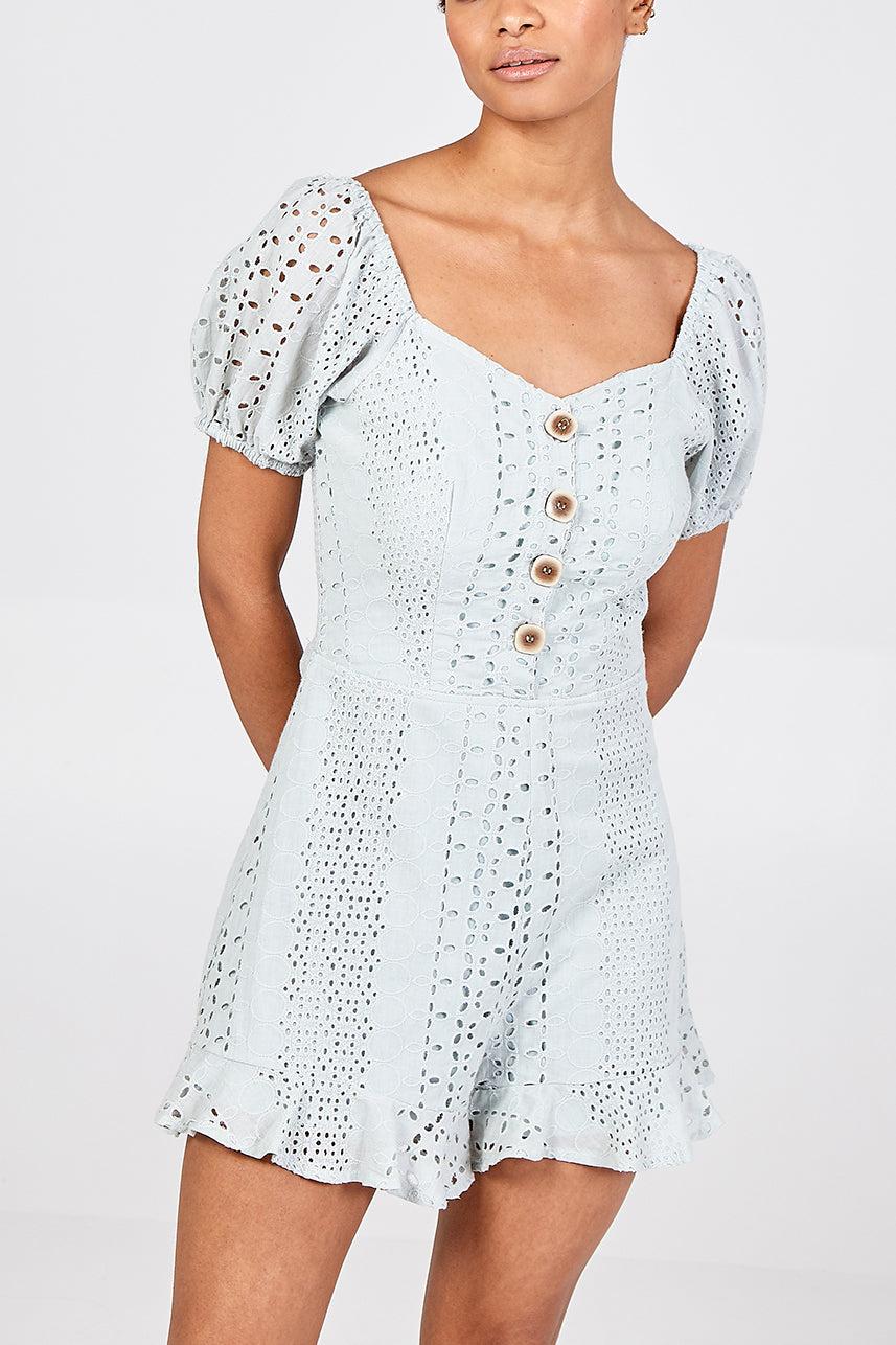 Qed London Broderie Anglaise Square Neck Playsuit