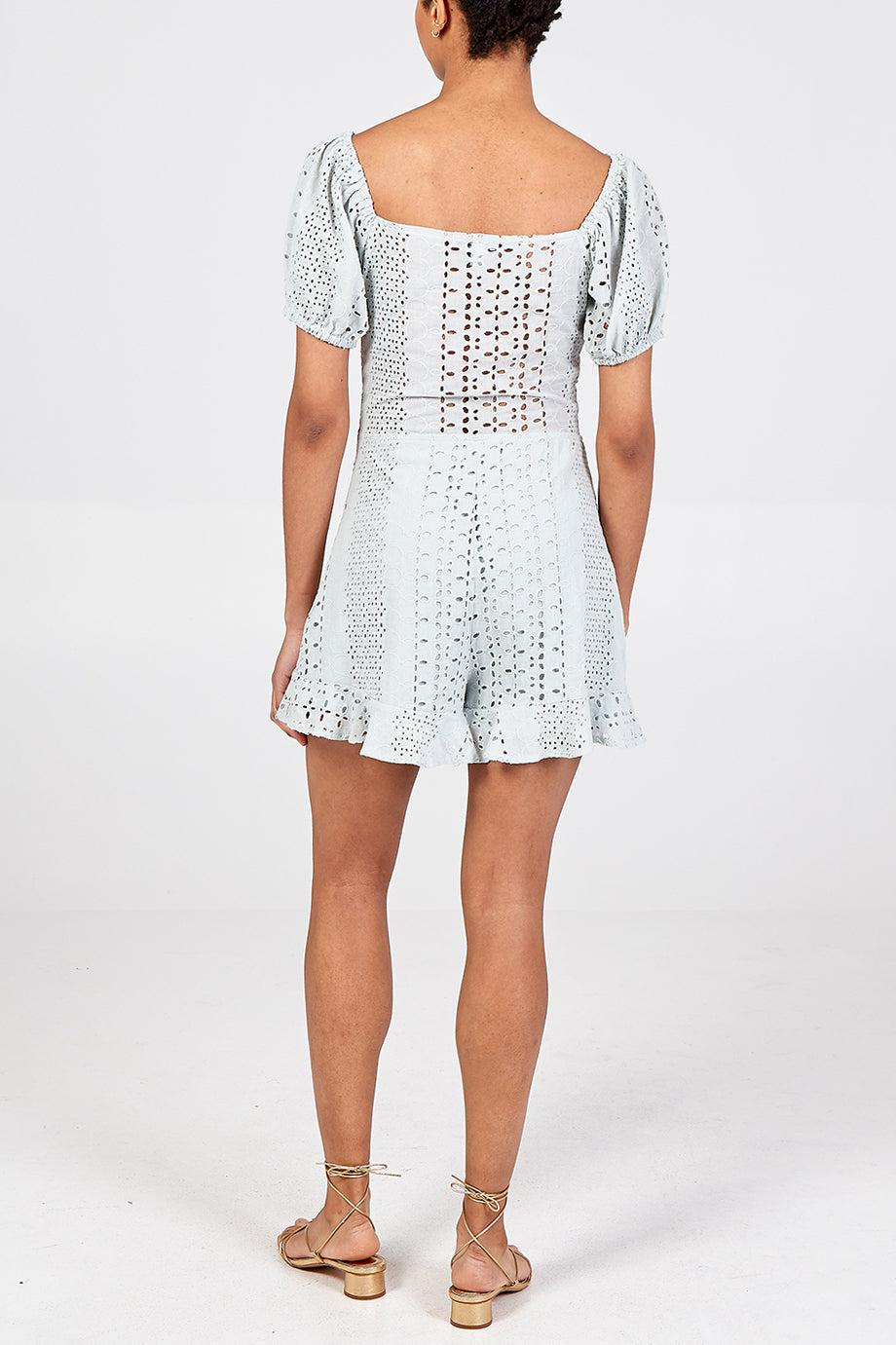 Qed London Broderie Anglaise Square Neck Playsuit