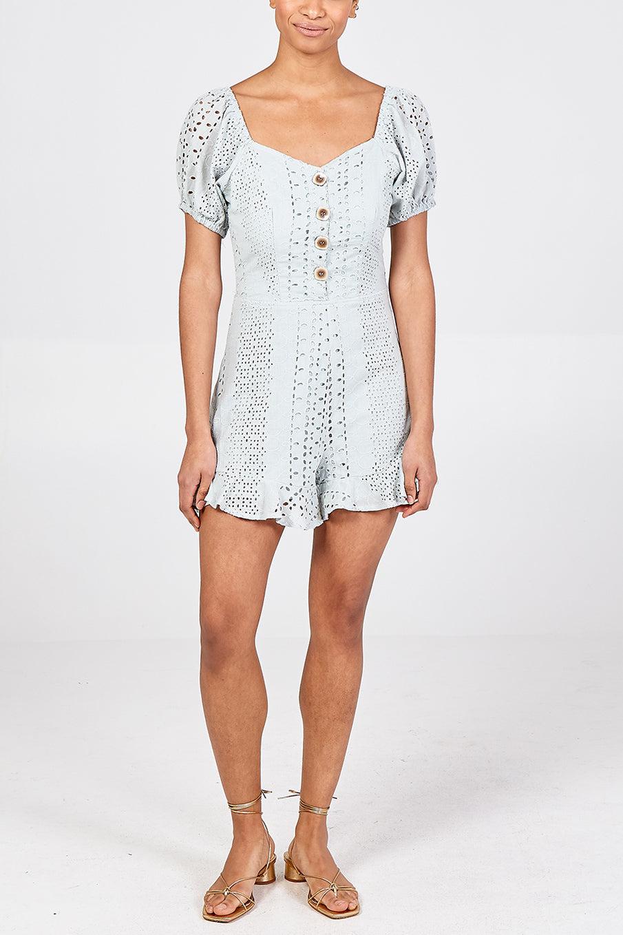 qed london Broderie Anglaise Square Neck Playsuit