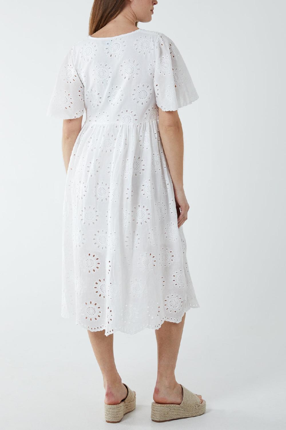 Qed London Broderie Tiered Button Smock Dress