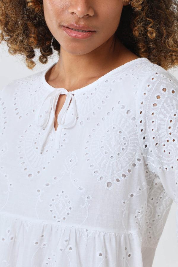 Qed London Broderie Tiered Tie Detail Dress