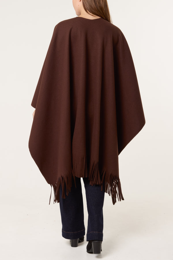 Qed London Brooch Fringe Hem Cape