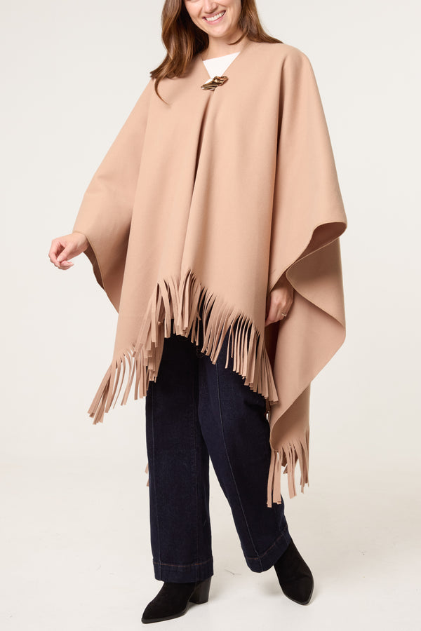 Qed London Brooch Fringe Hem Cape