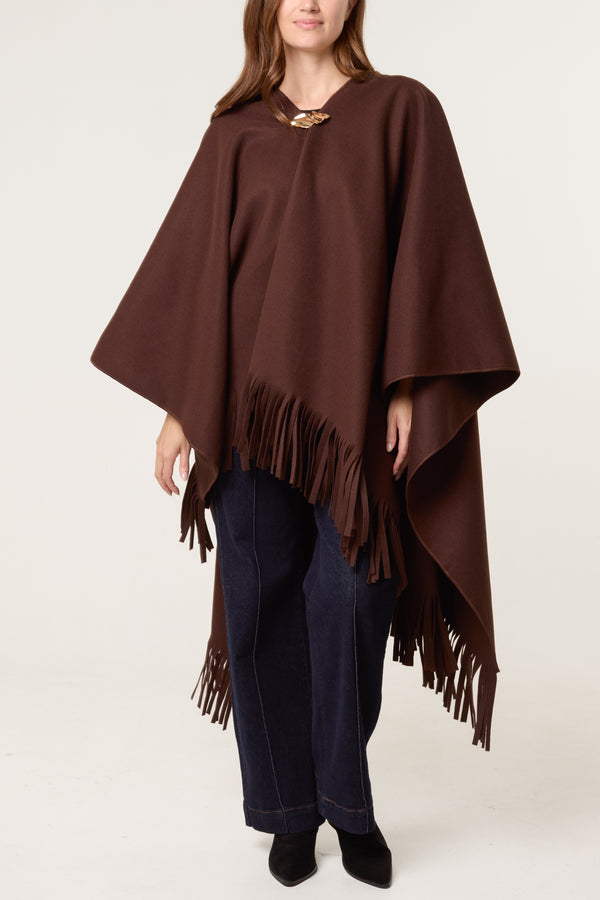 qed london Brooch Fringe Hem Cape