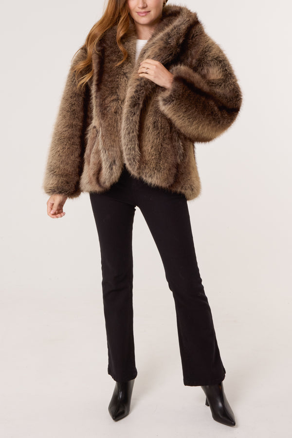 Qed London Brown Two Tone Fur Coat