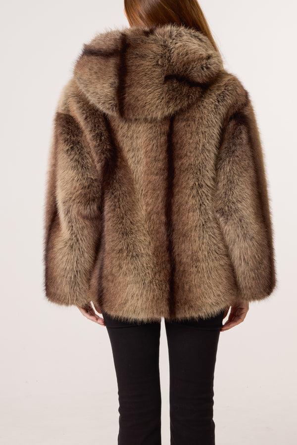 Qed London Brown Two Tone Fur Coat