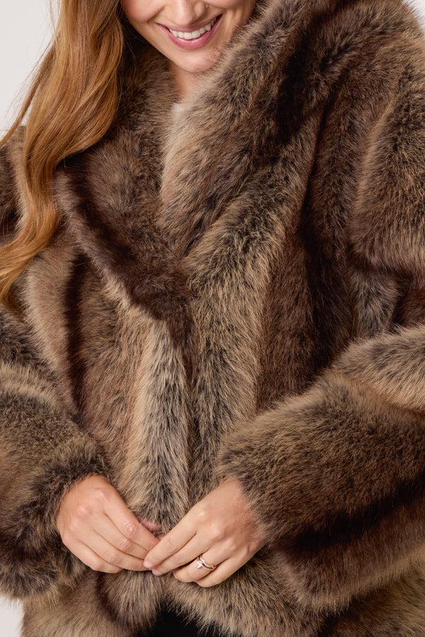 Qed London Brown Two Tone Fur Coat