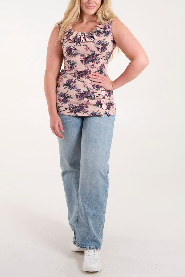 Qed London Brushed Floral Frill Neck Tank