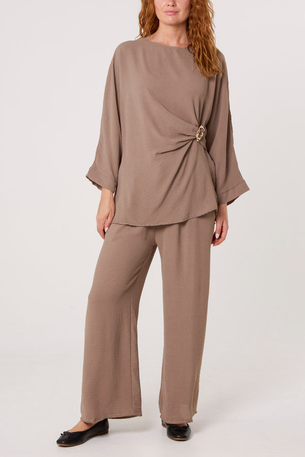 Qed London Buckle Detail Top & Trousers Set