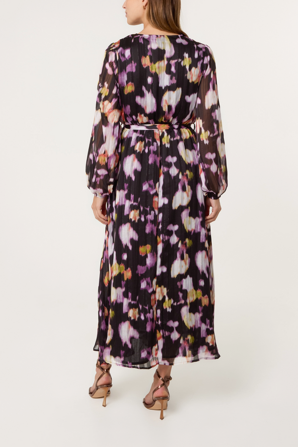 Qed London Burnt Print Sparkle Chiffon Wrap Dress