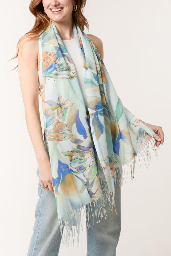 qed london Butterfly Print & Tassel Scarf