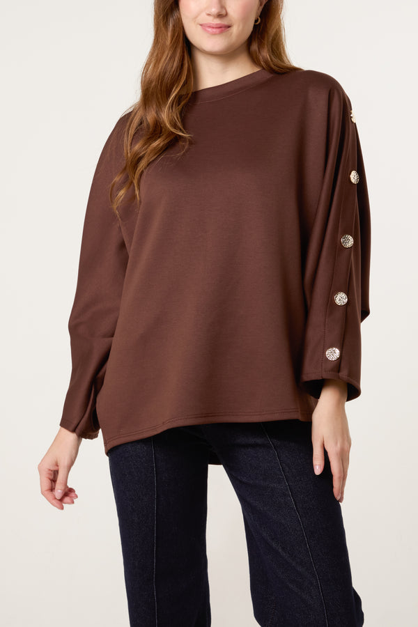 Qed London Button Detail Batwing Sweatshirt